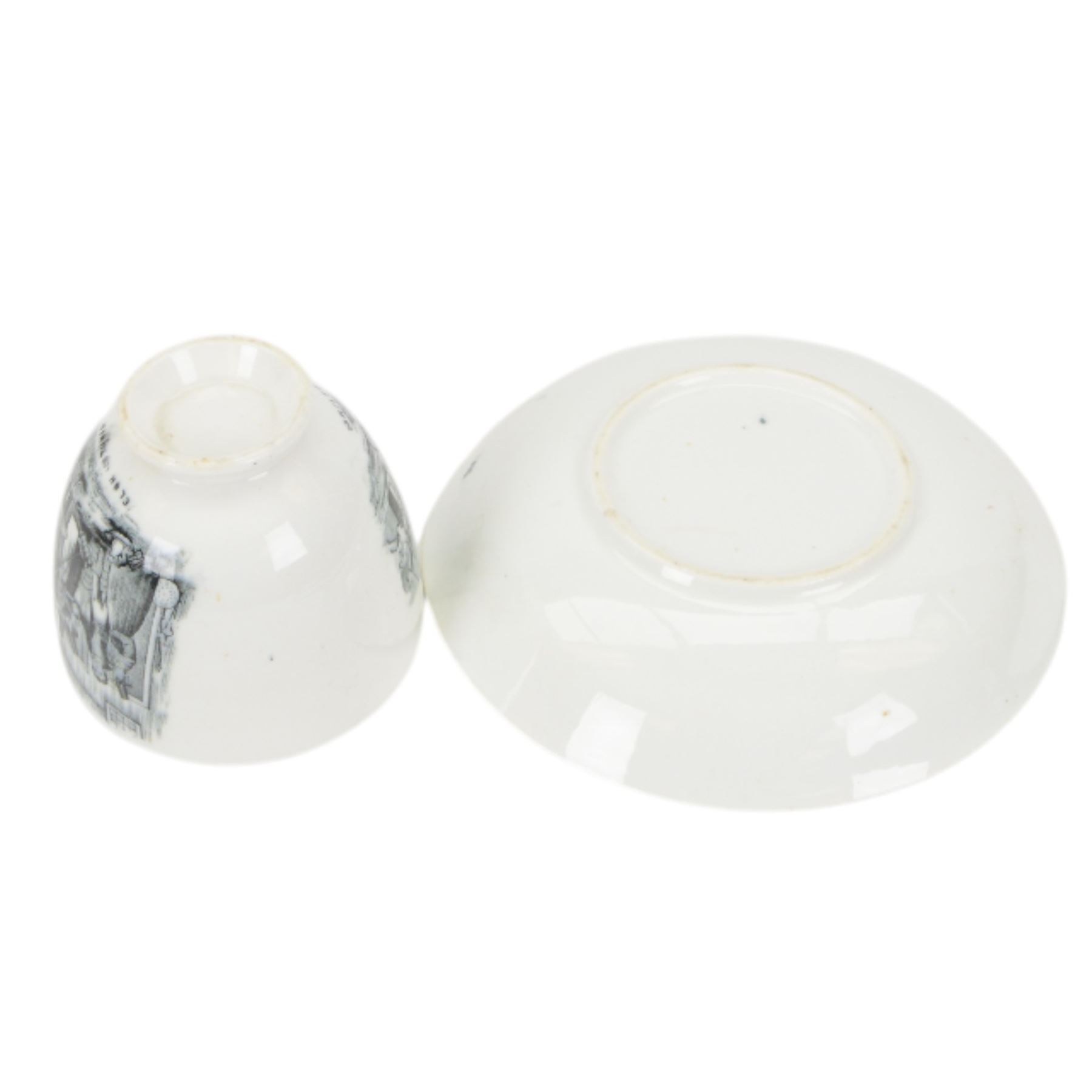 18th century pearlware mug, decorated with floral sprigs, together with 19th century miniature chamber pot printed with the verse and other 19th century ceramics 