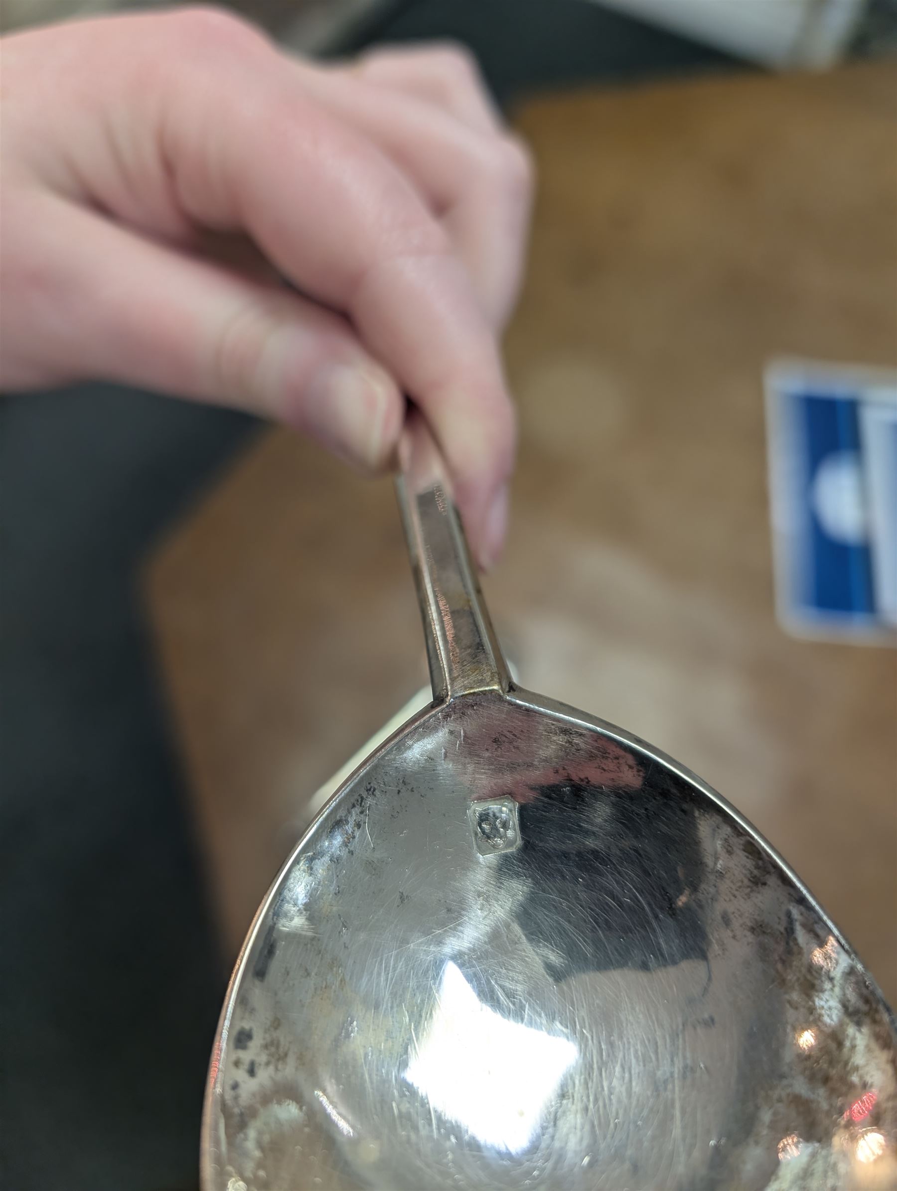 Pair of 17th century style seal top table spoons, with rounded fig shaped bowls and seal top finials, engraved ALC JEB 1649, with leopards head mark to centre top of bowl and modern hallmark on reverse for London Assay Office with no date mark