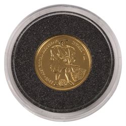 Three Queen Elizabeth II fine gold coins, comprising Australia 2001 'Kangaroo Nugget' one twentieth ounce five dollar, Falkland Islands 1997 'Henry VIII' one twenty-fifth ounce two pound, and Canada 2001 'Maple Leaf' one twentieth ounce one dollar, with certificates