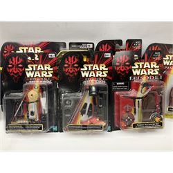 Star Wars - twenty-five 1998/1999 Star Wars Episode One figures and accessory sets by Hasbro in original card backed packaging; both Collection 1 and 2 with Electronic Commtalk reader for each figure's commtalk chip.