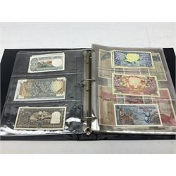 World banknotes, including Queen Elizabeth II The States of Jersey one pound 'DB202703', five pounds 'BB527762' and ten pounds 'AB651481', reserve bank of New Zealand two dollars '1L3 741894', King George V Straits Settlements one dollar 1st January 1935 'F/83 28924', various Bank of England notes etc, housed in two ring binder albums
