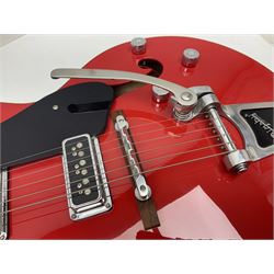 Gretsch Electromatic semi-acoustic guitar model G5129 in black and red with Bigsby tremolo, serial no.KS05063904; L105cm; in fitted hard carrying case