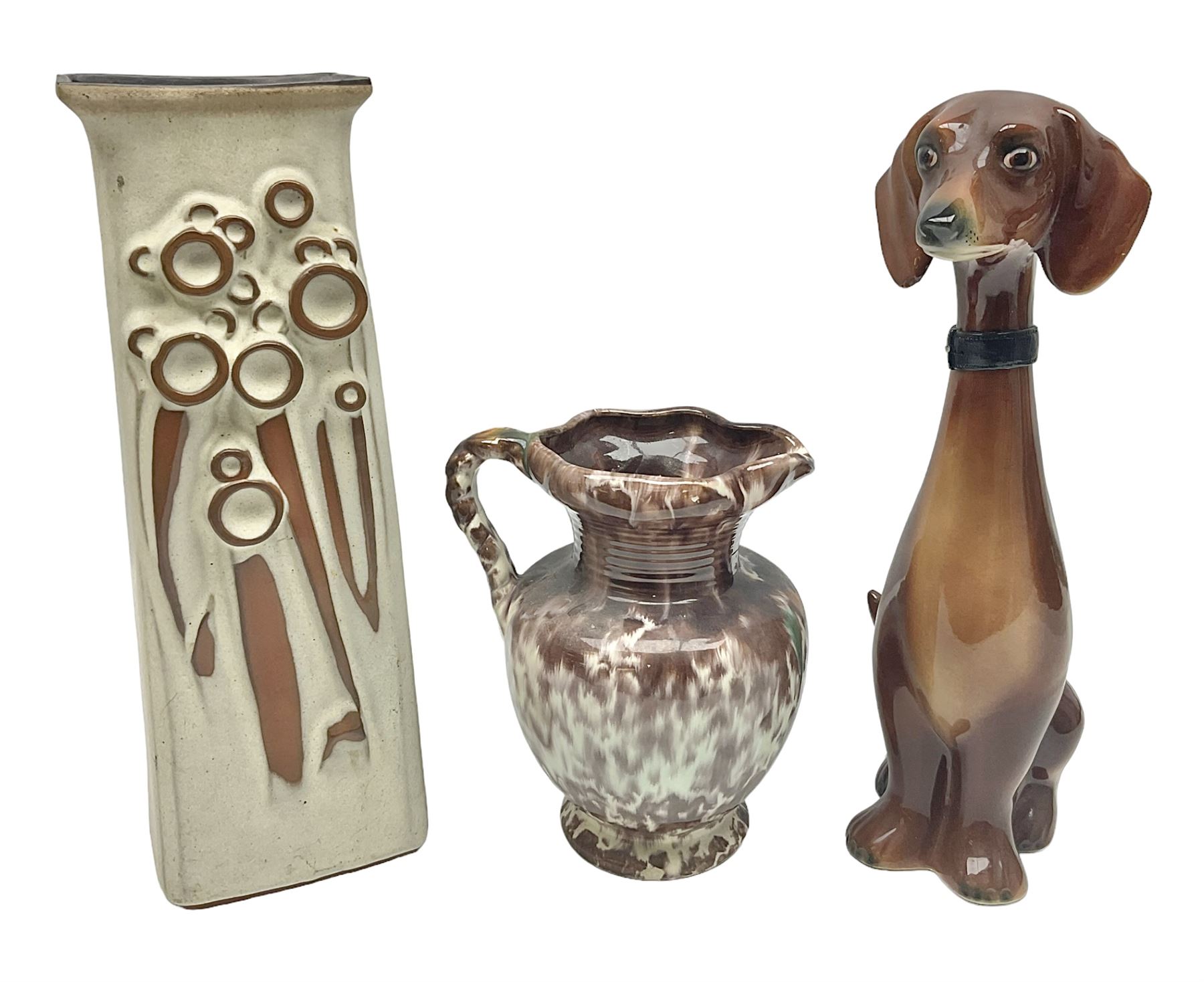 Jema Holland long neck Dachshund dog figurine, together Large Shelf Pottery Art Vase and a jug, Dachshund H34cm