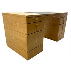 Marks and Spencer Home - light oak office desk, fitted with drawers, inset writing surface with hinged compartment