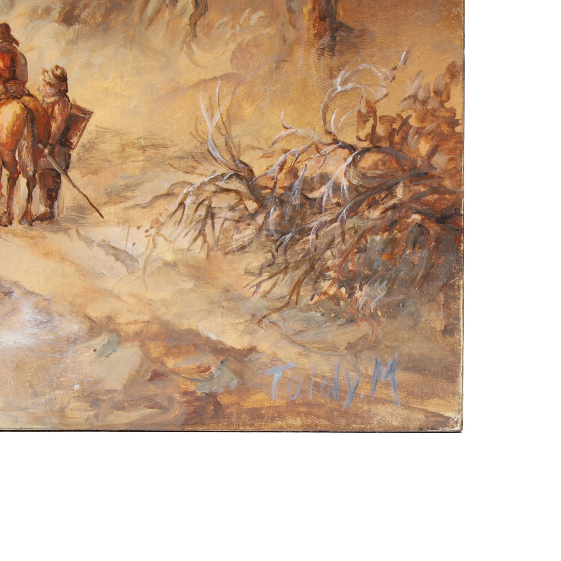 Mária Toldy (Hungarian 1939-) after Fredrik Marinus Kruseman (Dutch 1816-1882): Woodland Ice Skating Scene, pair of oils on panel signed 19cm x 25cm (2) (unframed)