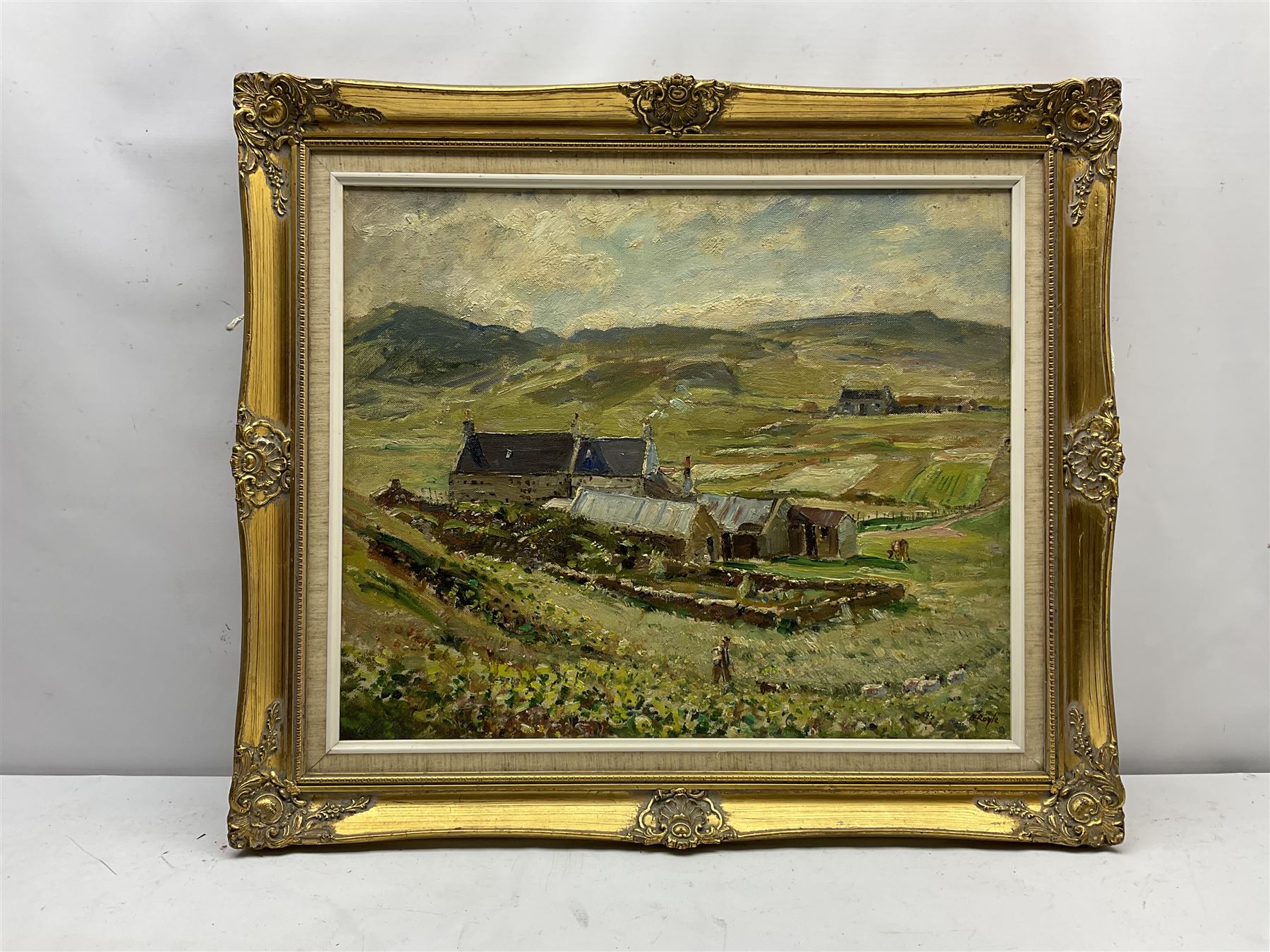 Herbert F Royle (British 1870-1958): 'Lewis Crofts' Outer Hebrides, oil on canvas signed, titled on artist's address label verso 49cm x 60cm
Provenance: James Bourlet 'Royal Scottish Academy' exhibition label verso dated 1957

