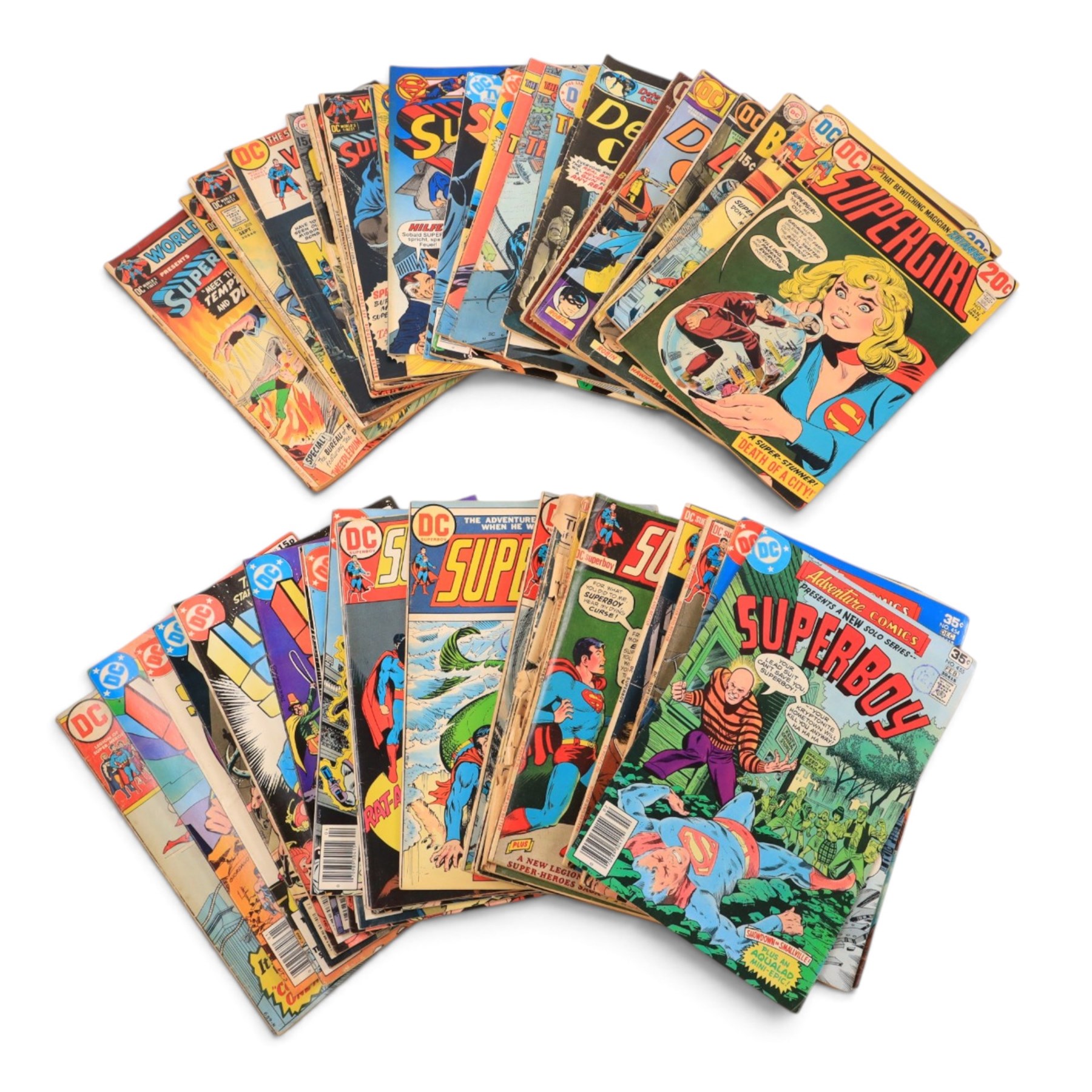 Collection of Bronze Age and later DC superhero comic books, titles including Detective Comics, Superman, The Joker, The Brave and The Bold, Superman's Pal Jimmy Olsen, The Super Friends, Supergirl, Action Comics, World's Finest, Superboy, Legions of Super Heroes, Lois Lane, etc