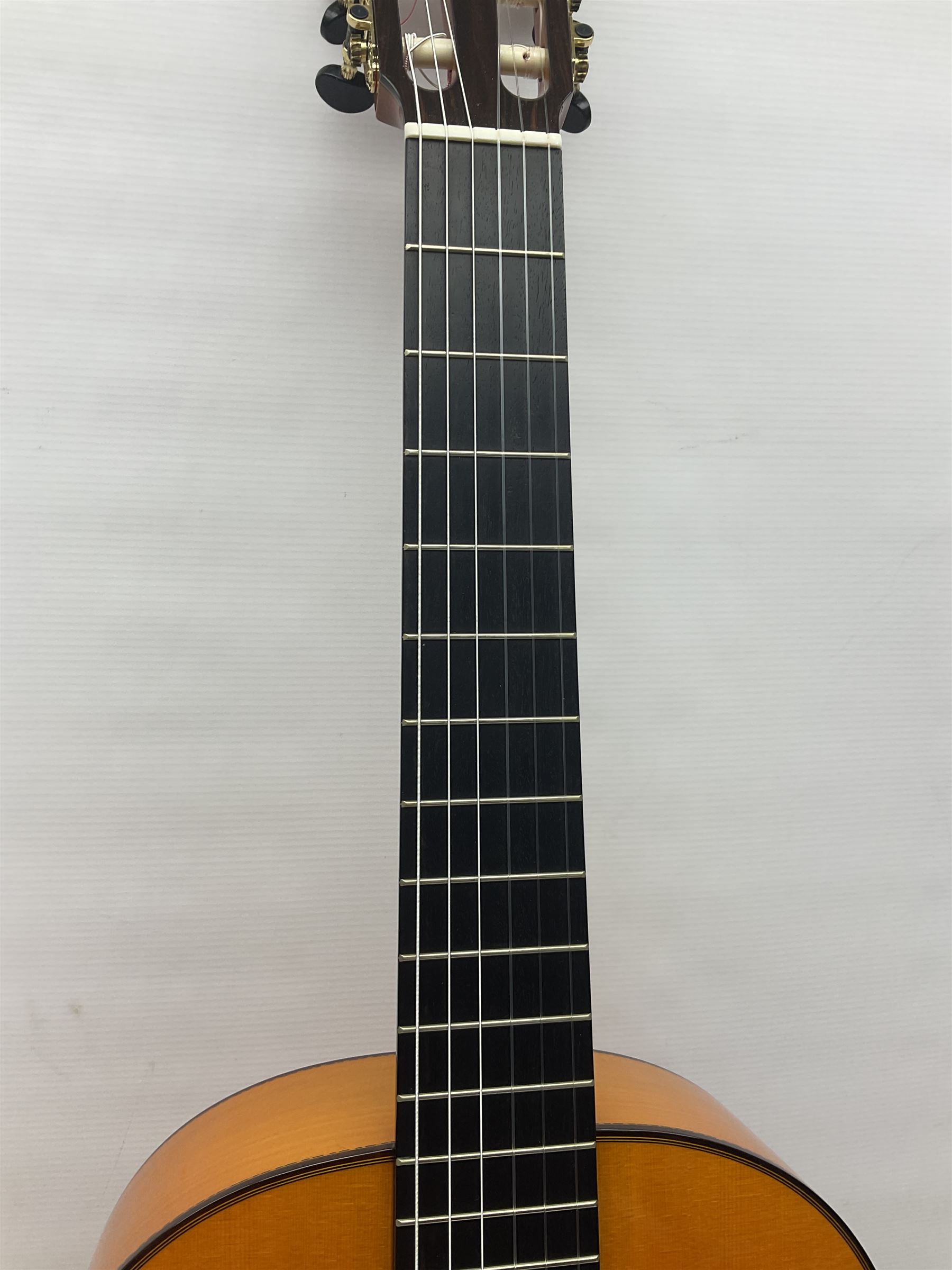 2019 A. Burguet Valencia hand made Flamenco guitar model IF-001 with spruce top and cypress wood back and sides; bears maker's label, L98cm; in original Burguet fitted hard carrying case