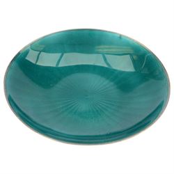 Mid 20th century Norwegian silver and guilloche enamel trinket dish by David Andersen, of circular form, with green guilloche enamel centre, stamped beneath D-A 925S Norway Sterling, D8cm