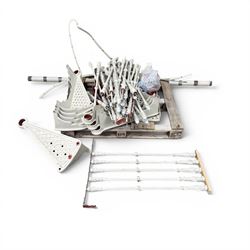 Victorian design cast iron spiral staircase, sixteen pierced treads, ornate balustrades, w...