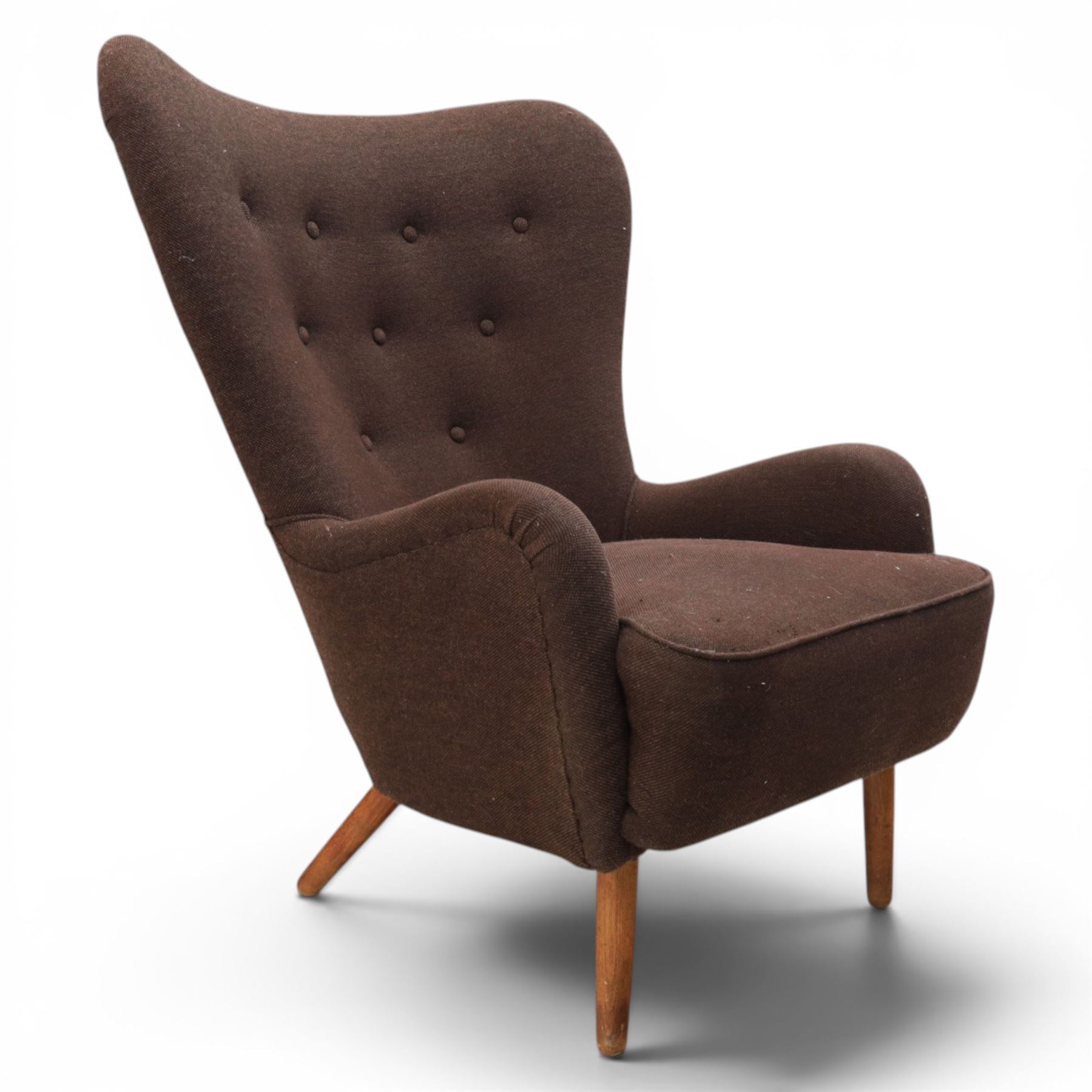 Ernest Race (British 1913-1964) - mid-20th century DA1 high-back wingback armchair upholstered in deep purple fabric