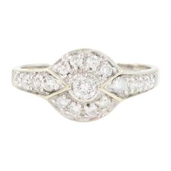 18ct gold diamond cluster ring, milgrain set with round brilliant cut diamonds and diamond...