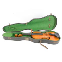 Full size-French 20th century violin, light maple case with chin rest and ebonised tuning pegs and fittings, baize lined hard case, no bow.