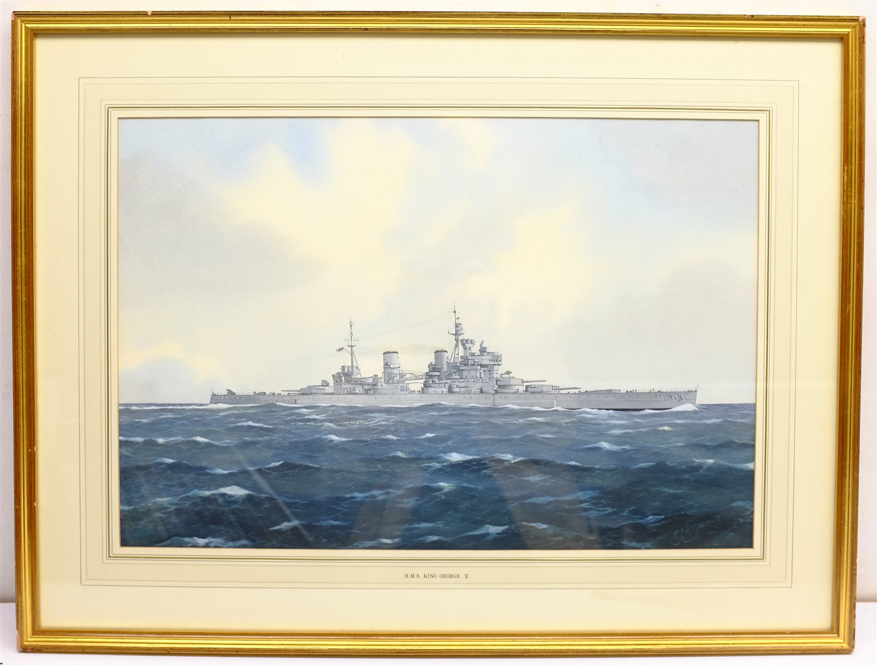 Frank Joseph Henry Gardiner (British 1942): 'H.M.S. King George V' - Ship's Portrait, watercolour signed, titled on the mount 37cm x 55cm