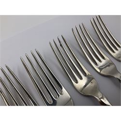 George IV Scottish silver Kings pattern cutlery for six place settings, to include table spoons, table forks, dessert spoons and dessert forks, all engraved with shamrock crest to terminal, hallmarked Robert Gray & Son, Glasgow 1833