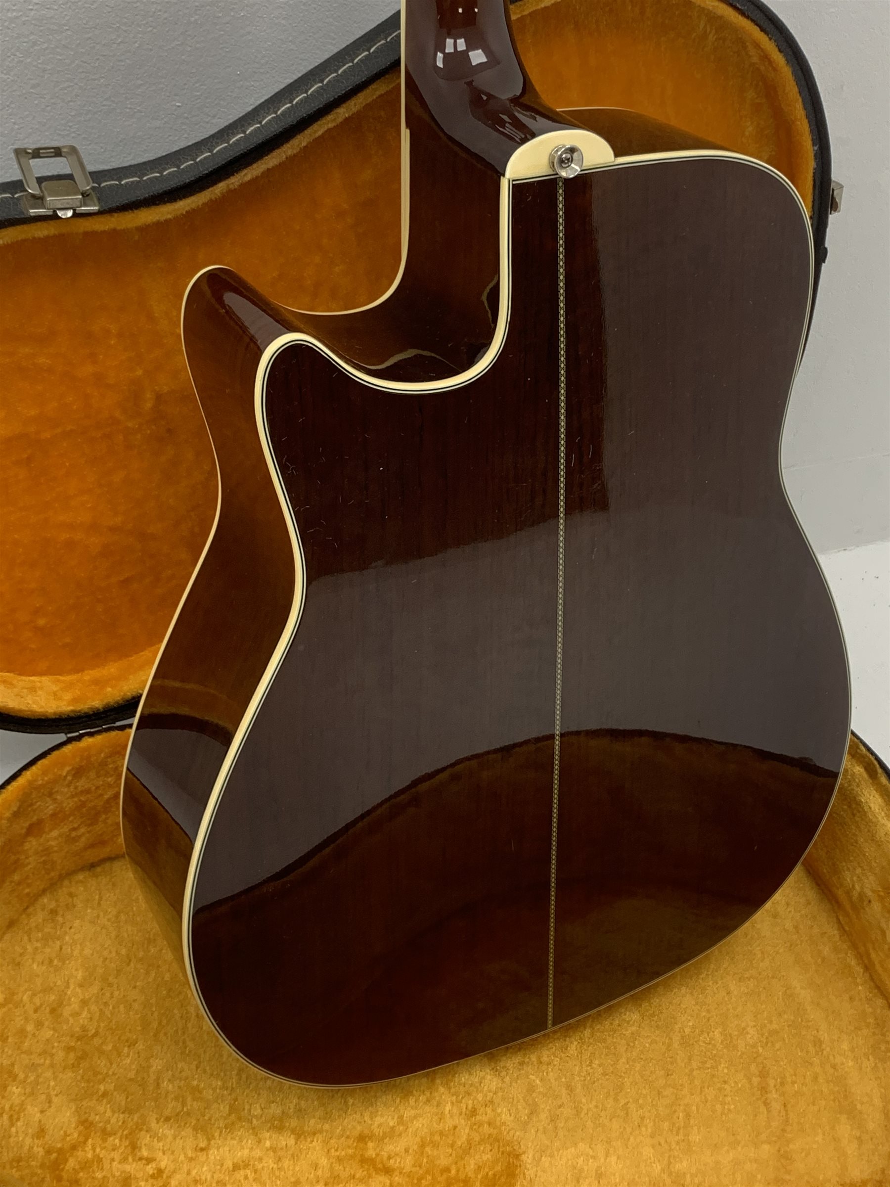  Yamaha model FG-450S-C acoustic/electric guitar with rosewood back and sides and spruce top, fitted with Artec Edge-Nds chromatic tuner, L104cm, in hard carrying case. From the collection of the late John Burgess of Beverley who played in the bands Penjants, Wine, Strollers, Revox, Sound Foundation, Pickle Belly Alley, Ragamuffins and Jerryattricks.