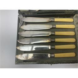 Oak cased canteen of silver plated cutlery, six covers, together with case set of Walker & Hall silver plated butter knives, six cased dessert spoons, and five other cased sets of various cutlery   