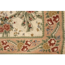 Pair hand embroidered crewel work curtains with floral design, lined with tasseled edge, Drop - 213cm, W131cm   