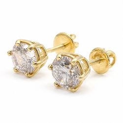 Pair of 18ct gold diamond earrings, each screw back stud set with a single round brilliant cut diamond, total diamond weight approx 3.15 carat