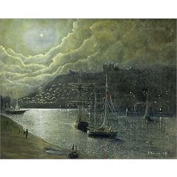 B Pearson (20th century): Whitby by Moonlight, oil on canvas signed and dated 1986, 40cm x 50cm