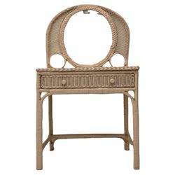 Lloyd Loom style furniture - wicker dressing table with raised mirror, cylinder linen bin, bedroom chair, bentwood chair with cane seat and a hoop and stick back chair (5)