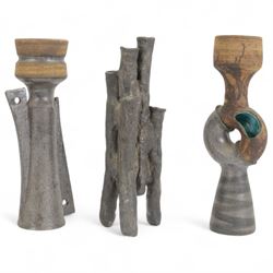  Clive Brooker; two studio pottery vases, with turqoise glaze to the centre, together with...