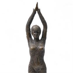 After Dimitri Chiparus - Starfish Dancer, art deco style bronze upon black marble plinth, overall H48.5cm