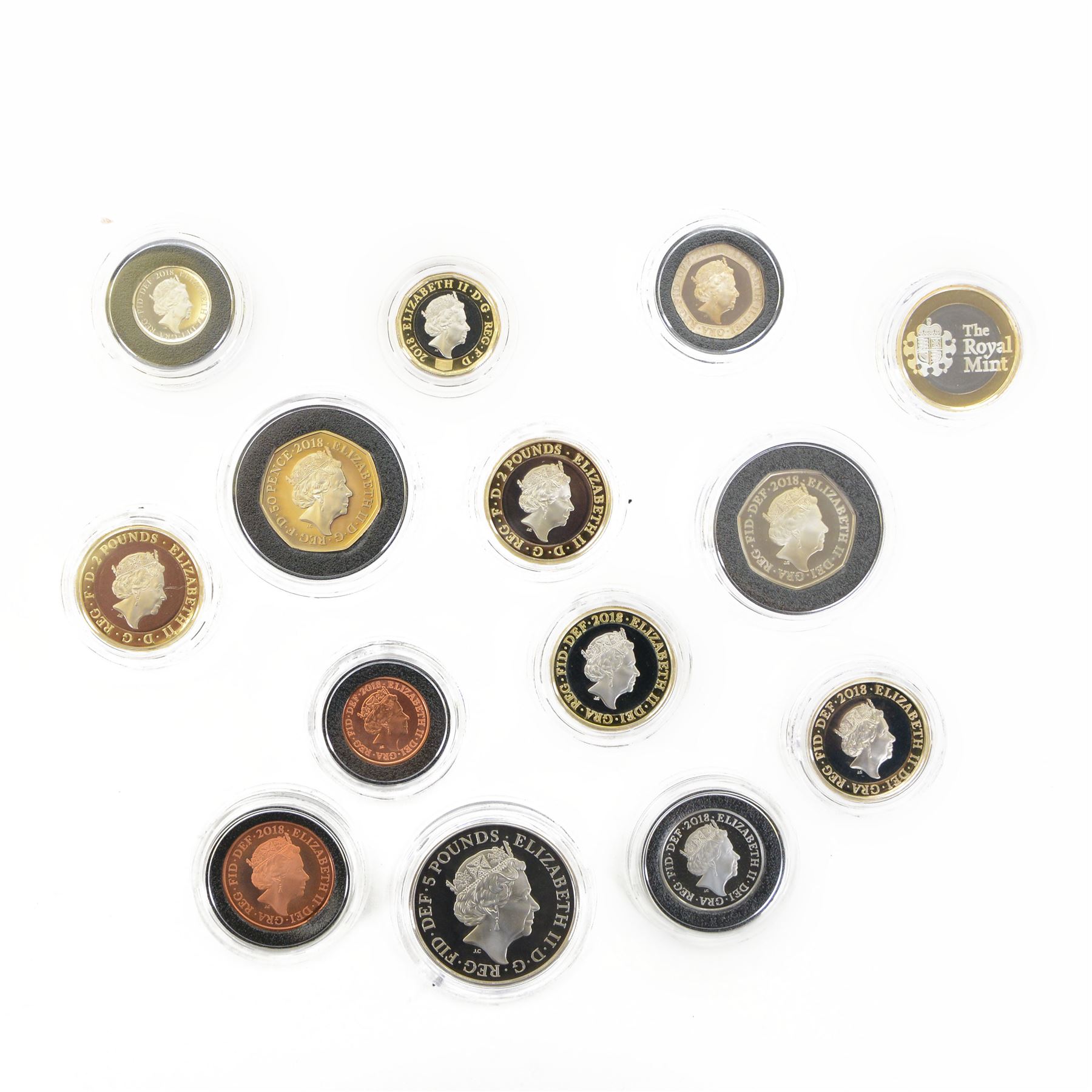 The Royal Mint United Kingdom 2018 premium proof fourteen coin set, cased with certificate