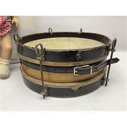 German Gotz articulated vinyl baby doll 'Claire' c1997 with original clothing, hat and labels; artist designed by Sylvia Natterer H35cm; boxed; and small child's wooden cased drum (2)