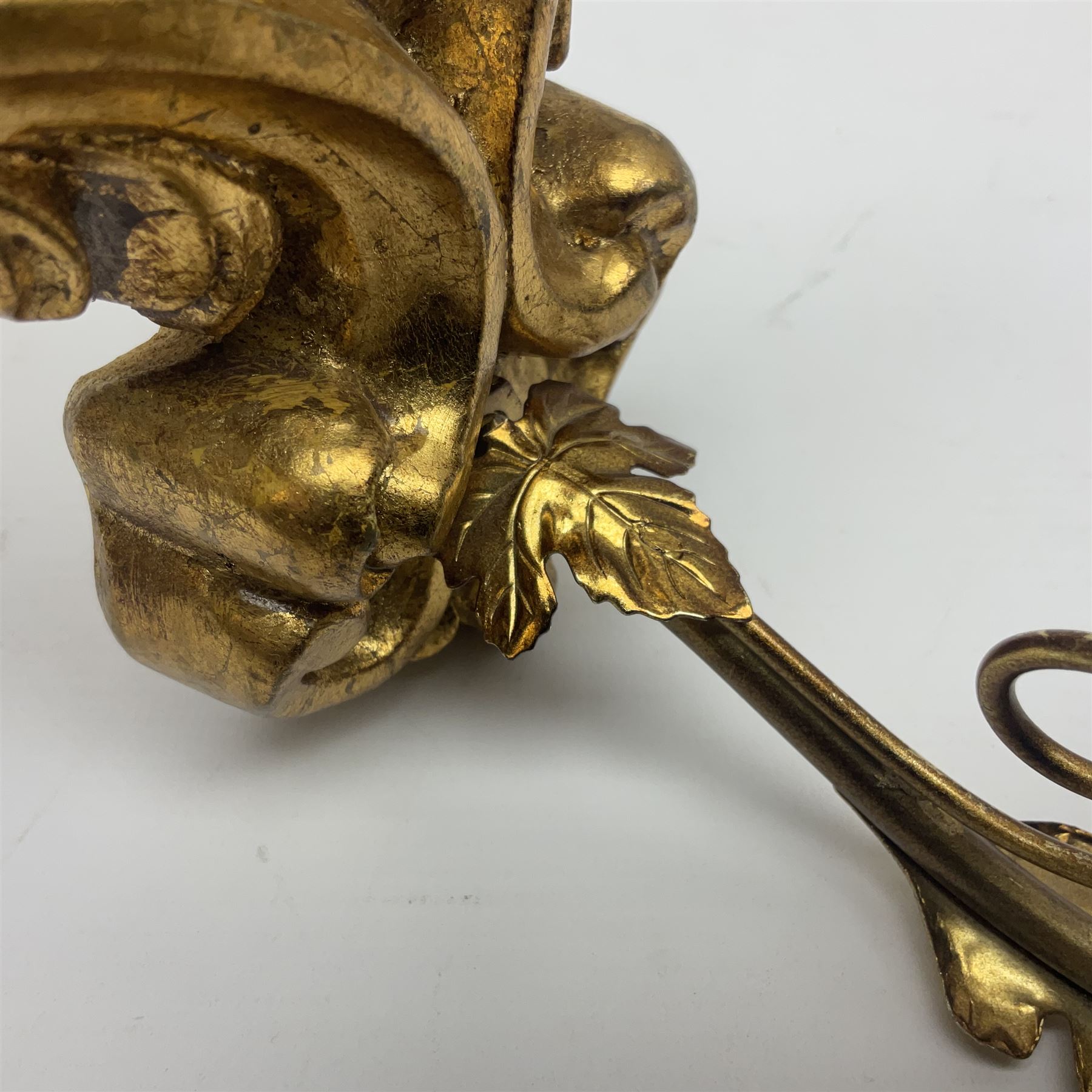 Pair of gilt wood single branch wall sconces, H40cm