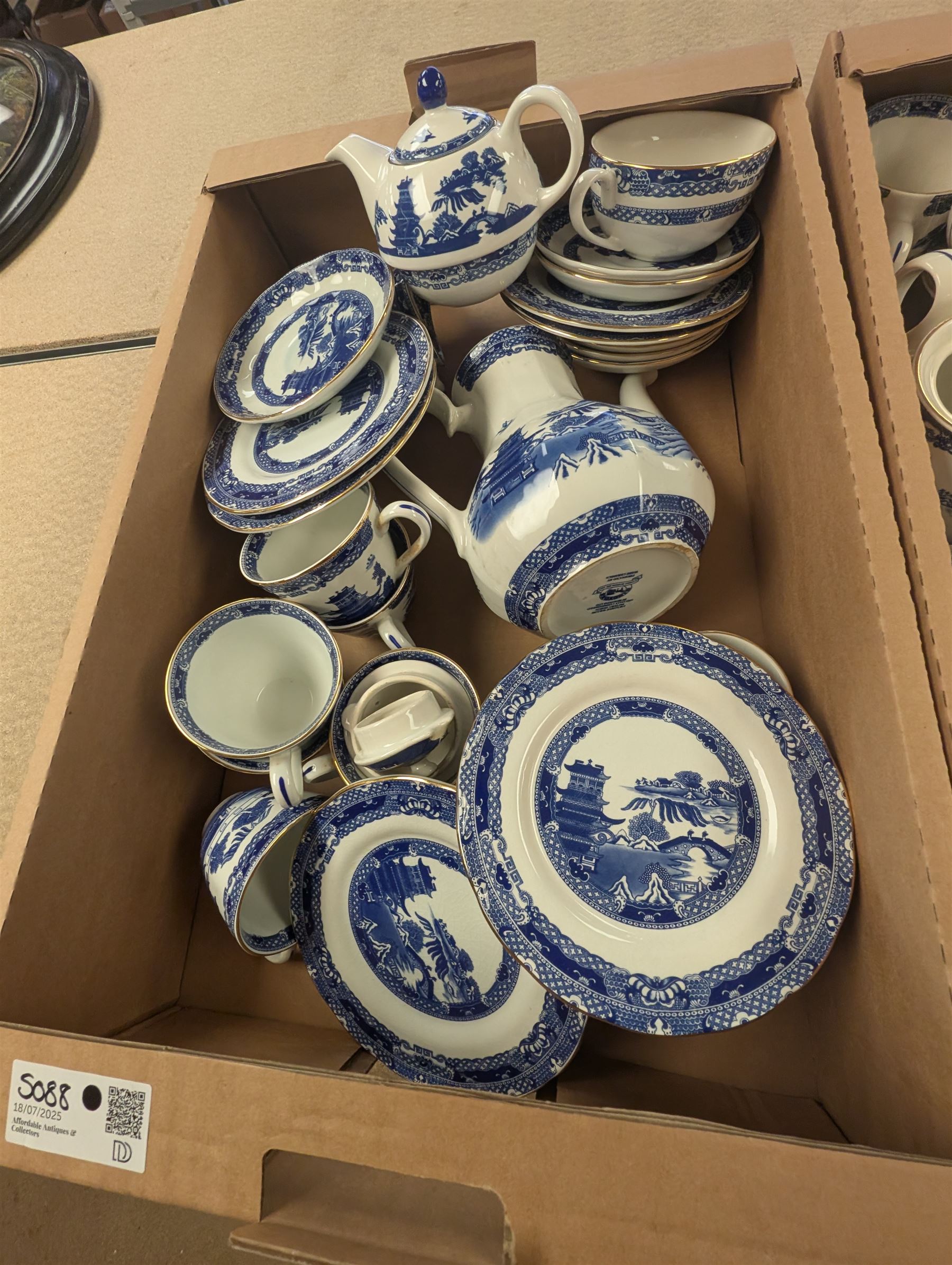 Two part dinner/tea services, including Royal Doulton Larchmont and Ringtons Willow pattern