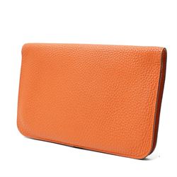 Hermès - Dogon Duo wallet, orange Togo leather, with palladium-plated Clou de Selle fastening, detachable zipped coin purse and fitted interior, stamped 10N H, with original box