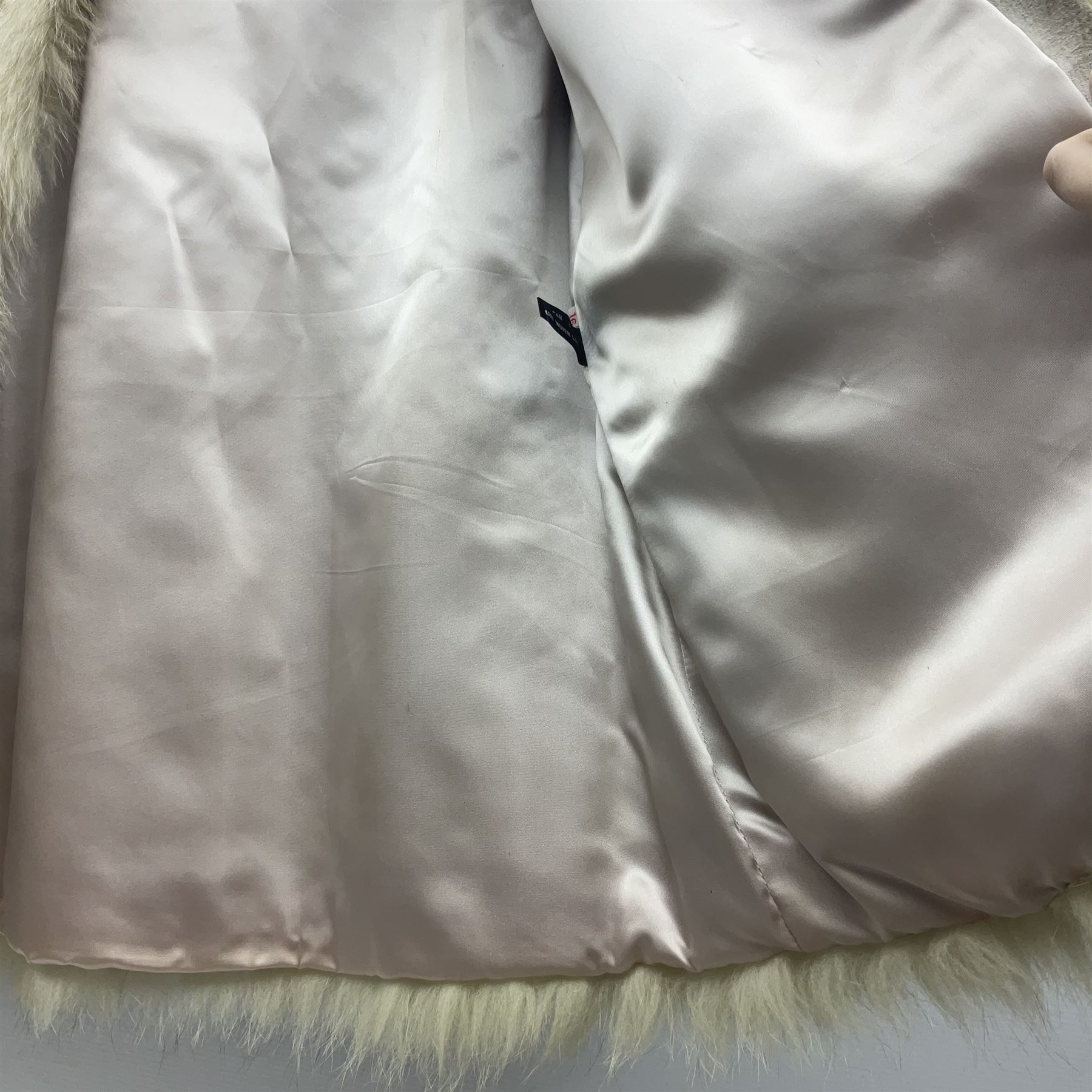 Silver fox fur ladies short jacket, silk lined, makers label for Femina Furs