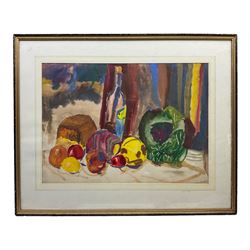 Sonia Naviasky (British 20th/21st century): Still Life of Vegetables and Wine, watercolour unsigned 51cm x 70cm