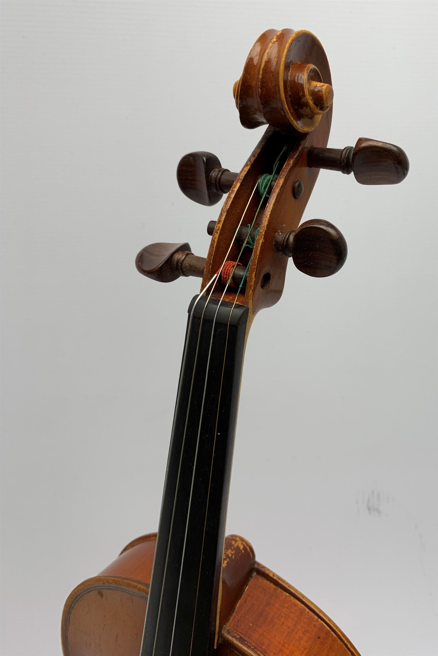  Maidstone School violin c1930 with 36cm two-piece maple back and spruce top, bears label 'The Maidstone School Orchestra Association 463 Oxford Street London Made in Czechoslovakia', L59cm overall, in carrying case  