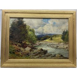 Owen Bowen (Staithes Group 1873-1967): The River Wharfe between Burnsall and Grassington, oil on canvas signed 34cm x 49cm