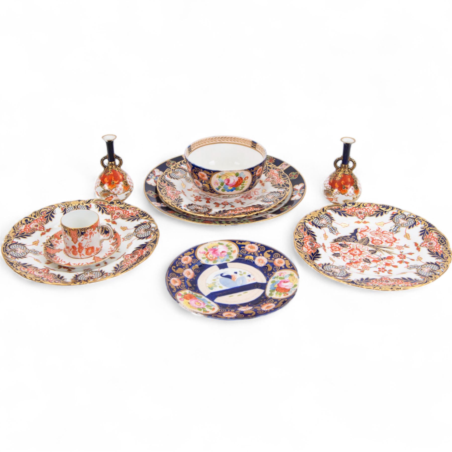 Collection Royal Crown Derby in various pattern, comprising Imari 198 pattern plate, three Imari 4363 pattern side plates, two Imari 2444 bud vases, Imari 2712 patter coffee can and saucer, together with Crown Staffordshire bowl and dessert plate 