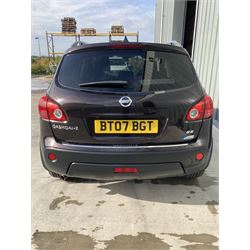 2009 Nissan Qashqai N-Tec 4WD CVT. 5 door hatchback, 4 wheel drive automatic, metallic black, 2 litre petrol, 2 keys, V5 present. Personalised plate BT07 BGT. Service History, New battery fitted. 45,600 miles. Selling on behalf of the executors of a local estate.

Alternative buyers premium rate applies of 10% + VAT. - THIS LOT IS TO BE COLLECTED BY APPOINTMENT FROM DUGGLEBY STORAGE, GREAT HILL, EASTFIELD, SCARBOROUGH, YO11 3TX