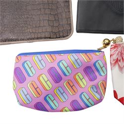 Collection of wallets, purses and bags, including MontBlanc key case and purse, Links London mini magic slate and case, Dunhill wallet and cheque book, Launer men's black leather wallet, Aigner card holder, Kurt Geiger black crocodile-embossed leather portfolio holder, etc (20)