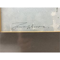 Edward Wesson (British 1910-1983): Moored Barges, watercolour signed 30cm x 50cm