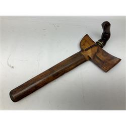 19th century South East Asian Kris, 32cm naturalistic wavy edge blade, carved walnut grip, figured walnut scabbard, 39cm overall