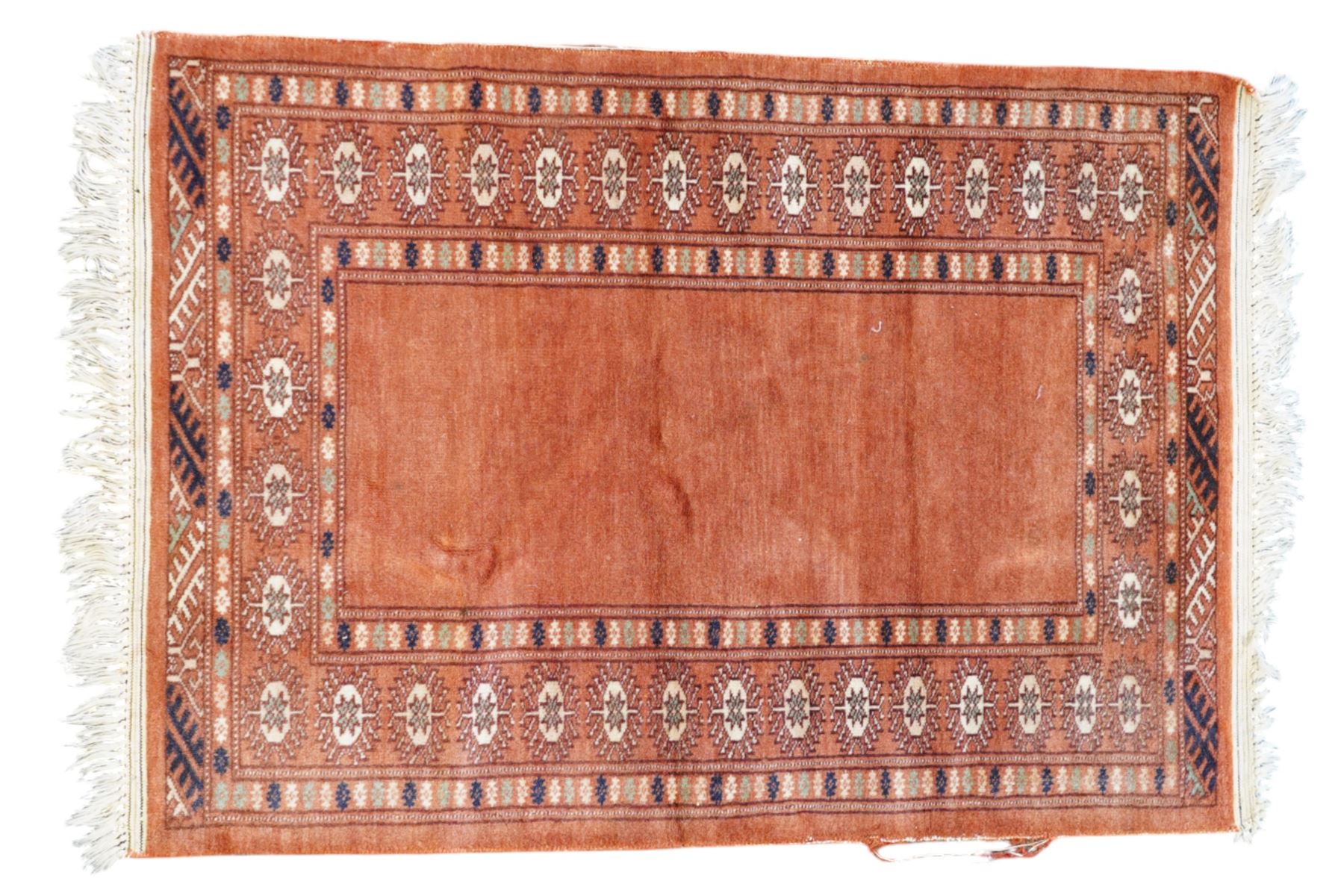 Small Afghan rust ground rug, plain field enclosed by patterned borders (94cm x 64cm); small Persian Hamadan indigo ground rug, decorated all-over with small flower head and bird motifs (118cm x 66cm); and a small Persian red ground rug (94cm x 62cm) (3)