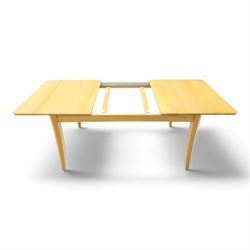 Ercol - 'Artisan' light oak extending dining table, rectangular top with canted corners, with stowable leaf extending the table to 193cm, shaped faceted supports