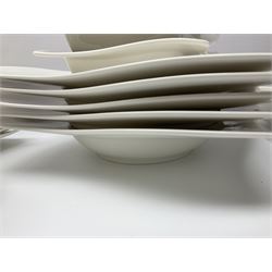 Villeroy & Boch New Wave pattern dinner and tea service for five people, comprising square dinner plates, rectangular dinner plates, pasta bowls, cereal bowls, coffee cups and saucers, side plates and dessert plates, all with printed mark beneath