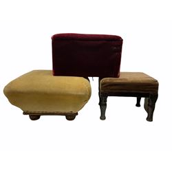 Two ottomans with hardwood legs, red felt covered box, wall lampshades and a lamp lightshade.  