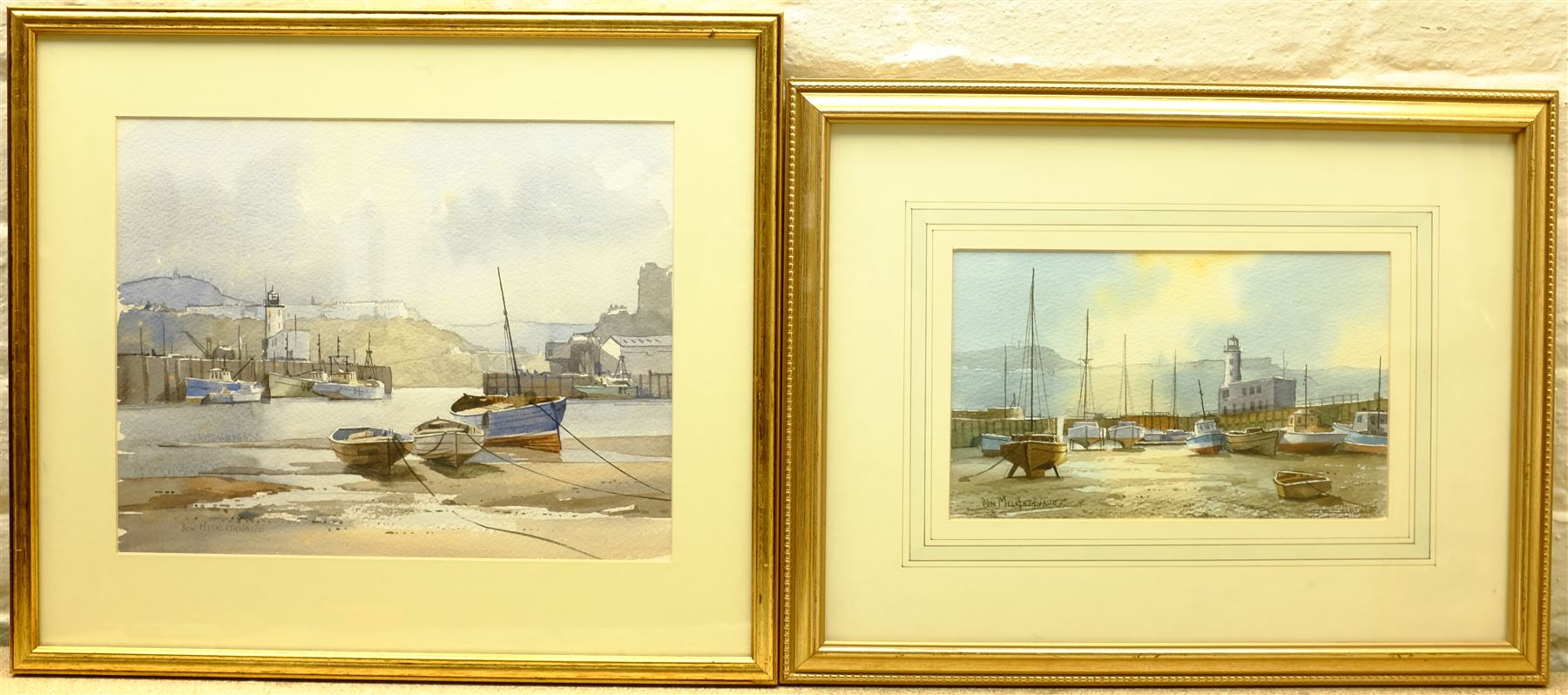 Don Micklethwaite (British 1936-): Low Tide Scarborough Harbour, two watercolours signed 15cm x 25cm and 25cm x 32cm (2)