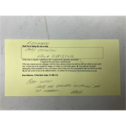 Amy Johnson (1903-1941) English Pioneer Aviatrix - signature on small oblong piece of paper folded in half; with CoA 13 x 8cm