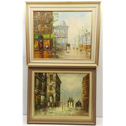 French School (20th century): Parisian Street Scenes, two oils on canvas unsigned 40cm x 51cm and 39cm x 49cm (2)