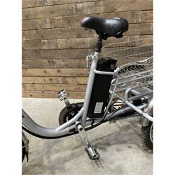 Alpine electric tilt trike - power assisted with throttle (no need to pedal), 15.5mph with 40 mile range, only 37 miles from new, silver finish, removable battery with charger, YoungDo gell seat with cover, £2749 new.
