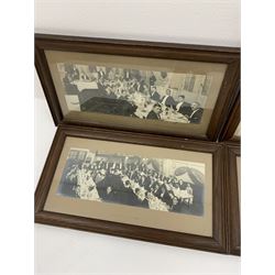 A 20th century framed and glazed black and white photograph depicting and inscribed The Central Union of Chinese Students in Great Britain and Ireland, Annual Dinner in Celebration of the 17th Anniversary of the Republish of Chine, Holborn Restaurant, London, 10th October, 1928, Chairman: T P Ching Esq, together with a further five similar examples, largest overall H36cm L57.5cm. (6). 